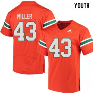 #43 Brian Miller University of Miami Youth High School Jerseys Orange