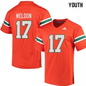 #17 Cade Weldon Hurricanes Youth NCAA Jersey Orange
