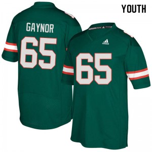 #65 Corey Gaynor Miami Hurricanes Youth Stitch Jersey Green