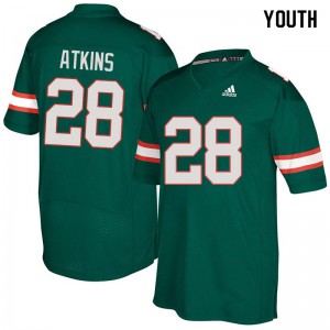 #28 Crispian Atkins University of Miami Youth Official Jersey Green
