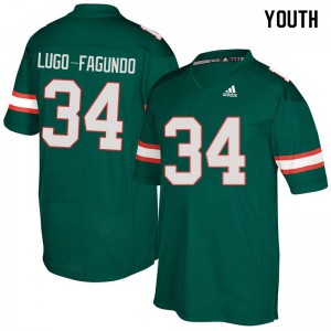 #34 Elias Lugo-Fagundo Miami Hurricanes Youth Football Jersey Green