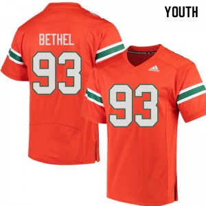 #93 Pat Bethel Miami Hurricanes Youth College Jerseys Orange