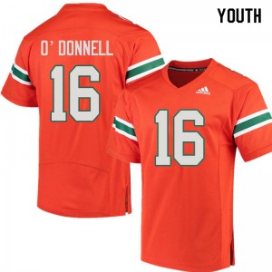 #16 Pat O'Donnell Miami Youth NCAA Jerseys Orange