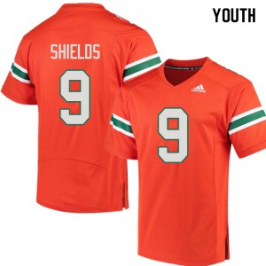#9 Sam Shields Miami Hurricanes Youth Embroidery Jersey Orange
