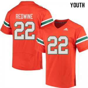 #22 Sheldrick Redwine Miami Hurricanes Youth Football Jersey Orange