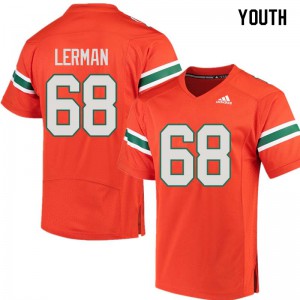 #68 Zachary Lerman Miami Hurricanes Youth NCAA Jersey Orange