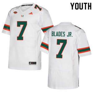 #7 Al Blades Jr. Miami Hurricanes Youth Player Jerseys White