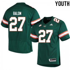 #27 Brian Balom Miami Hurricanes Youth College Jerseys Green