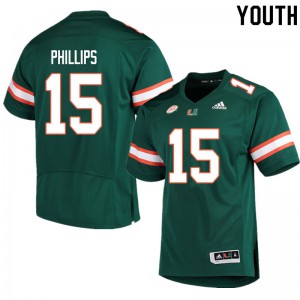 #15 Jaelan Phillips Miami Hurricanes Youth Embroidery Jerseys Green