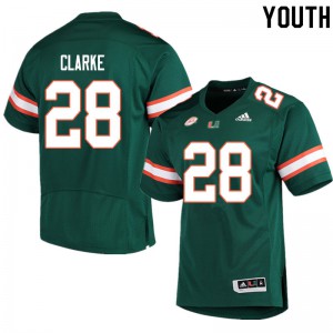 #28 Marcus Clarke Miami Youth NCAA Jersey Green