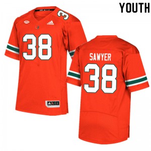 #38 Shane Sawyer University of Miami Youth NCAA Jerseys Orange