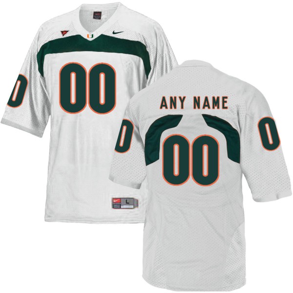#00 Custom Miami Hurricanes Men Retro Official Jersey White, Custom ...